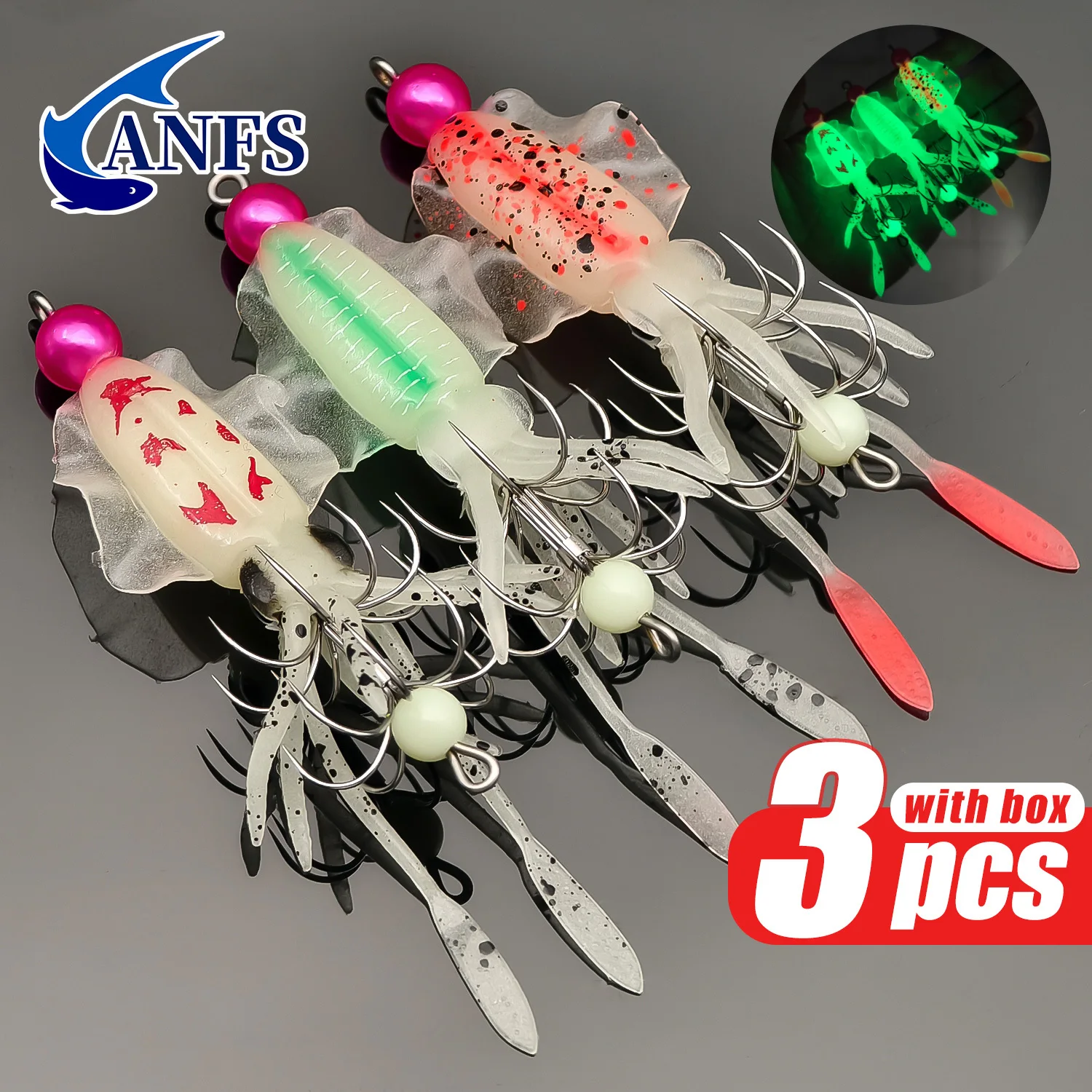 ANFS 3pcs Luminous Squid Jig S - огляд і ціна Fishing Hook Assortment
