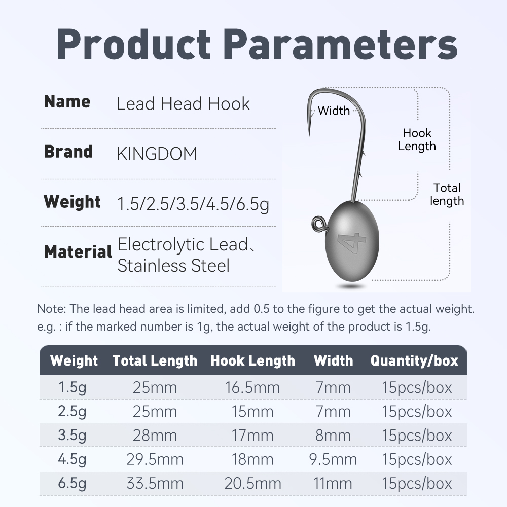 Kingdom 15pcs Lead Head Hook F - огляд і ціна Fishing Hook Barbless